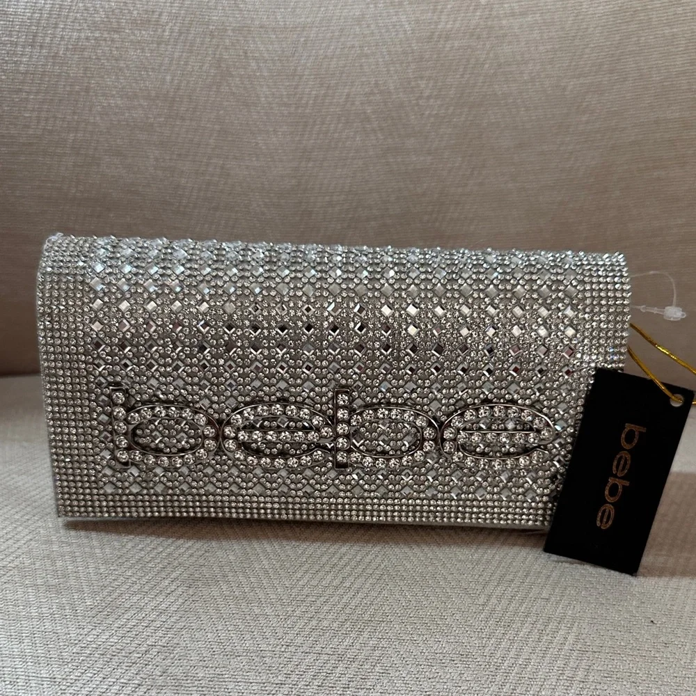 Bebe Sparkling Silver Clutch